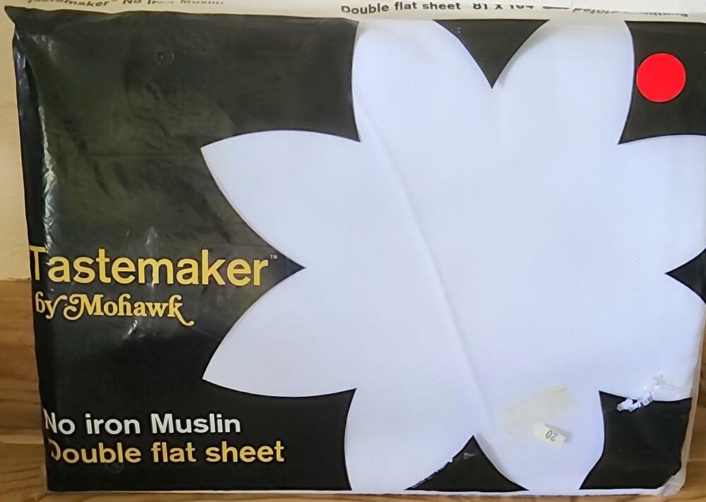 Vintage Tastemaker by Mohawk No Iron Muslin Double Flat Sheet White NIP USA